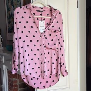 Silk Polka Dot Button Down